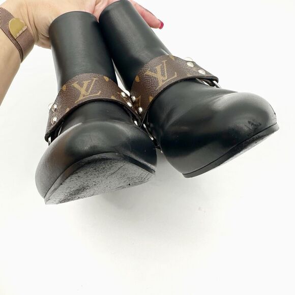 LOUIS VUITTON Rhapsody Black Ankle Boot Size 38 US 8 Monogram Harness - Picture 5 of 13